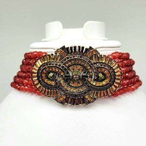 Heidi Daus Carnelian and Swarovski Crystal Choker Statement Necklace